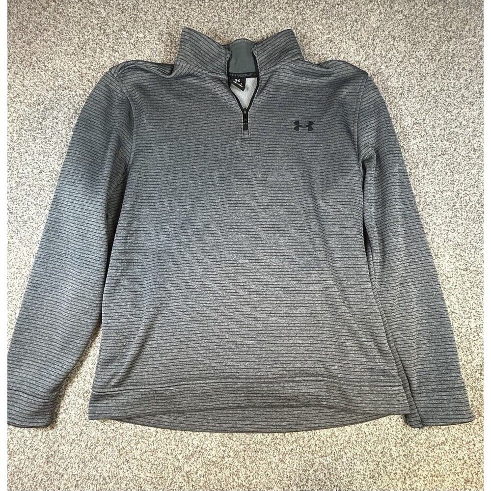 Under Armour Sweater Mens L Grey Striped STORM 1/4 Zip Pullover Long Sleeve